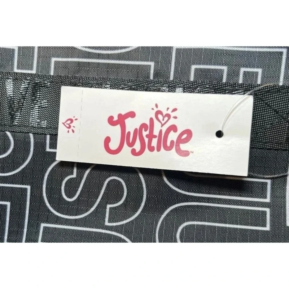 New Justice Tote Bag Black‎ White Logo Print Bottom Zip Compartment Travel Dance